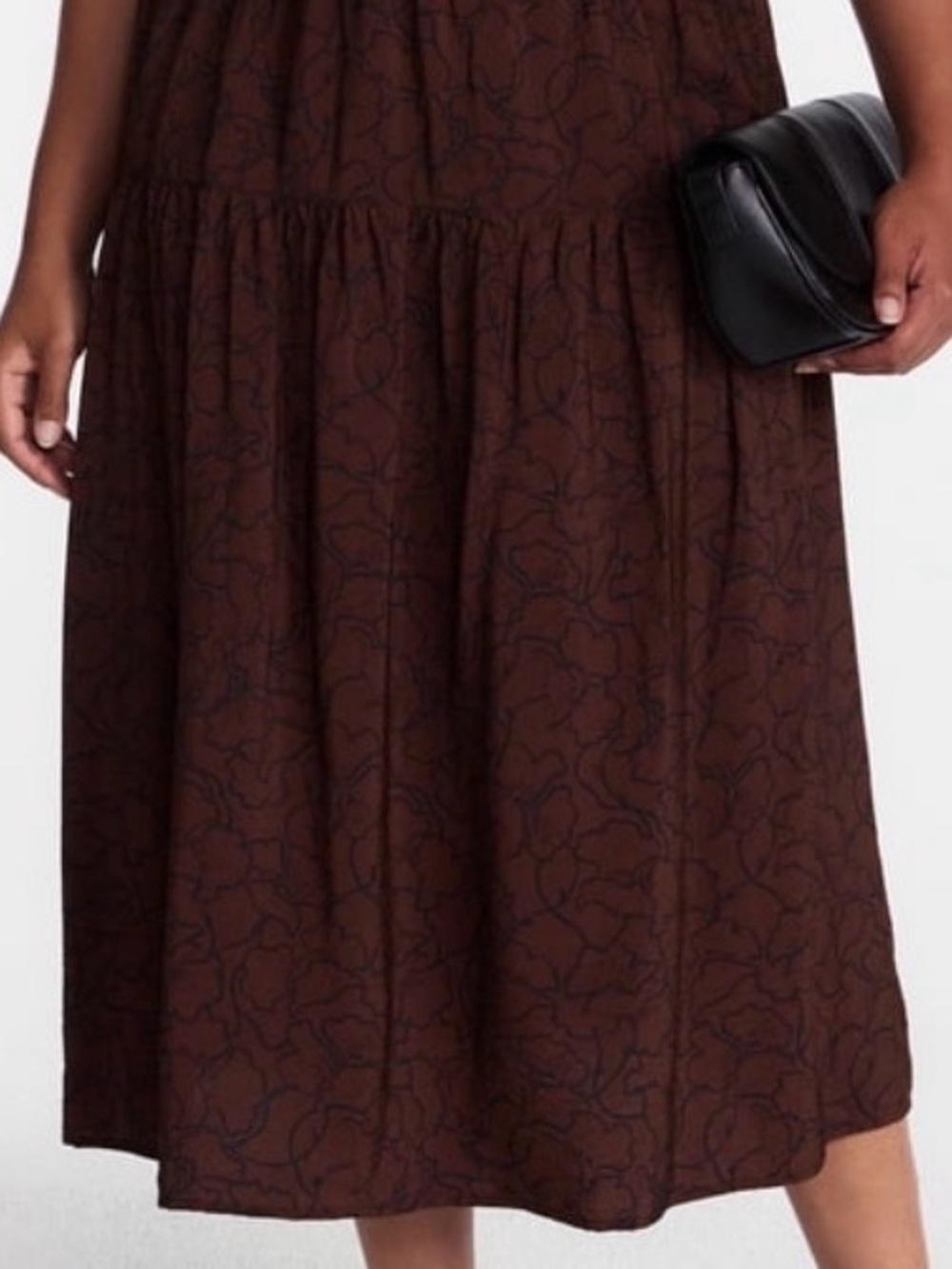 Time and Tru Warm Chocolate Brown Tiered Midi Skirt Size XL